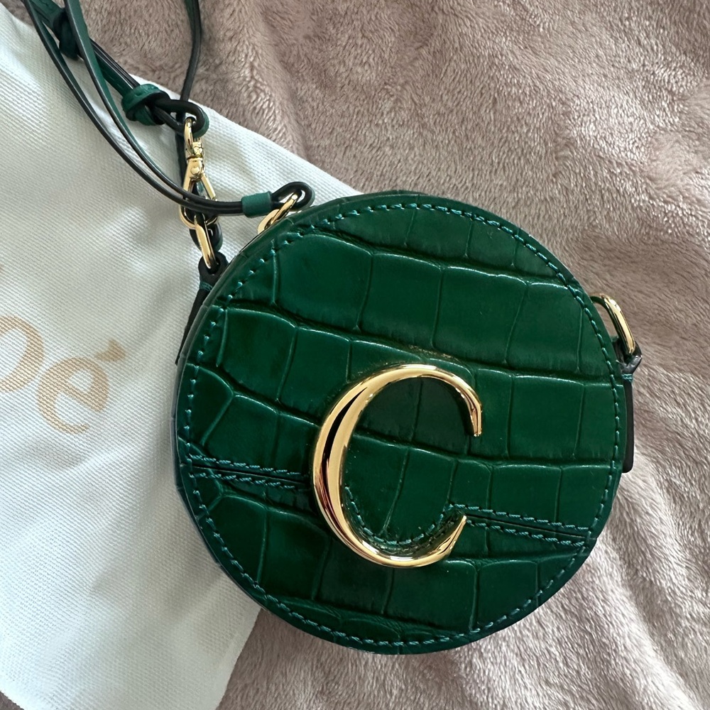 Chloé Green Croc-Embossed Round Mini Bag